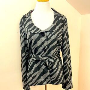Sandro Sportswear Zebra Print Belted Blazer Jacket Black Gray L